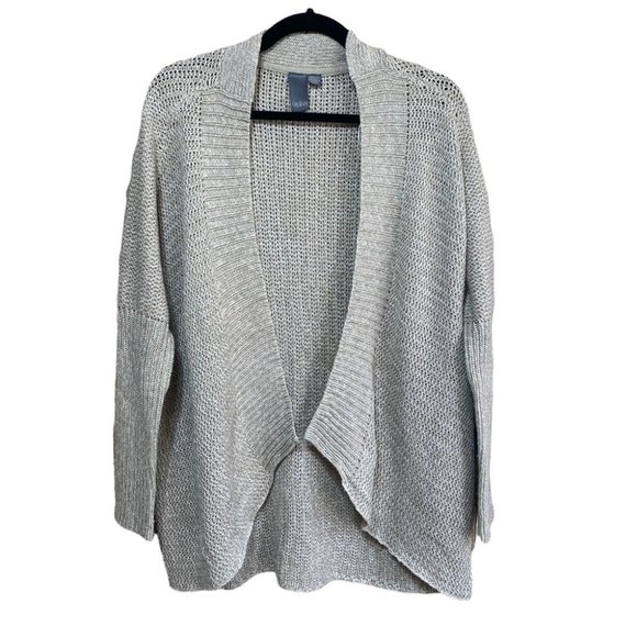 Quinn- Taupe Knit Balloon Sleeve Open Front Cardigan - Picture 1 of 6